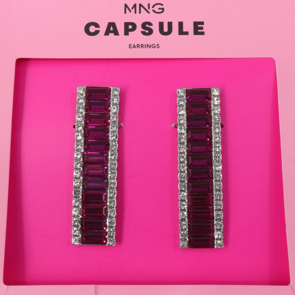 MNG Capsule Drop Earrings Pink Rhinestone‎ Long Pageant Feminine Jewelry